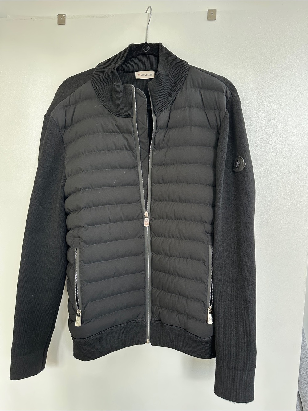 Moncler Men's Black Quilted Front Zip Sweater